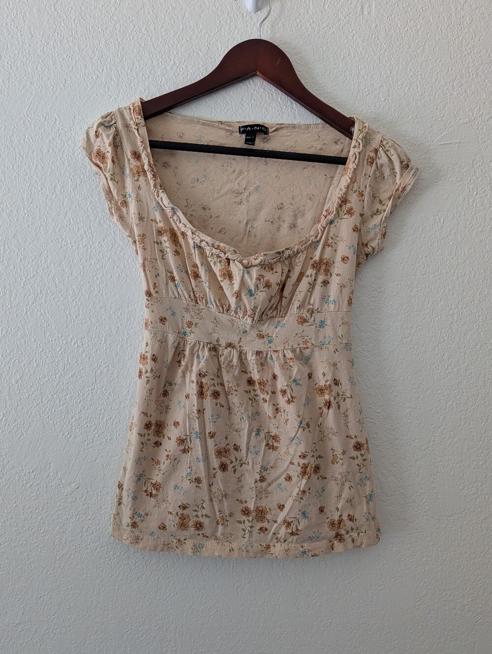 Vintage Fang Y2k Floral Babydoll Short Sleeve Top Size Small